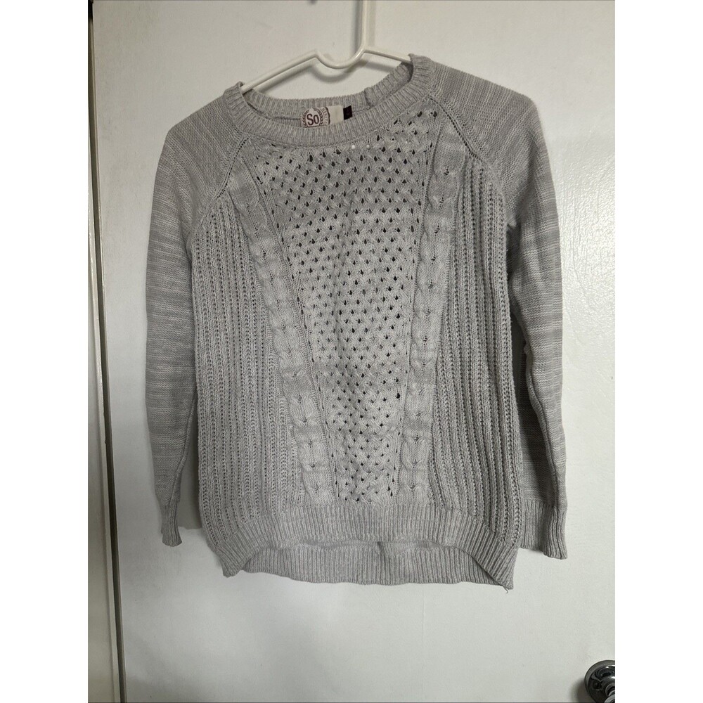 So American Heritage Juniors Large Gray Open Knit Cable Sweater Women’s Medium